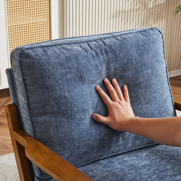 橡木扶手 单人休闲椅 橡木 软包 雪尼尔 深海蓝色 室内休闲椅-15