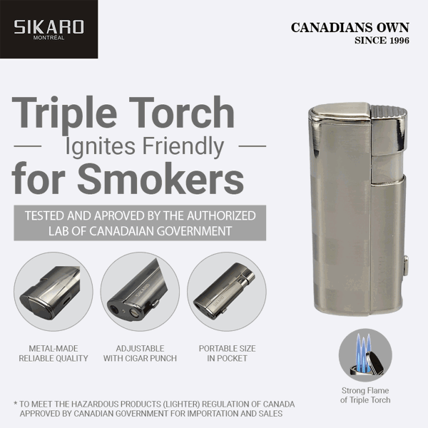 SIKARO®飓风* 三直冲专用高档雪茄打火机带雪茄打孔器白镍银色雪茄香烟厨房户外可重复充气可调节火焰高度便携式-2