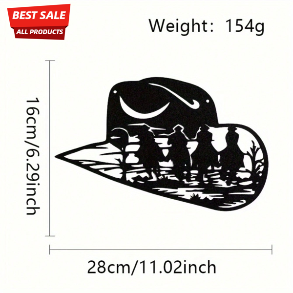 CIFbuy™ 铁艺西部牛仔帽剪影装饰画，乡村风墙面挂饰，西部主题家居软装（在 TikTok、temu 下可自提）-3
