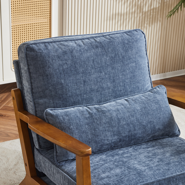 橡木扶手 单人休闲椅 橡木 软包 雪尼尔 深海蓝色 室内休闲椅-16