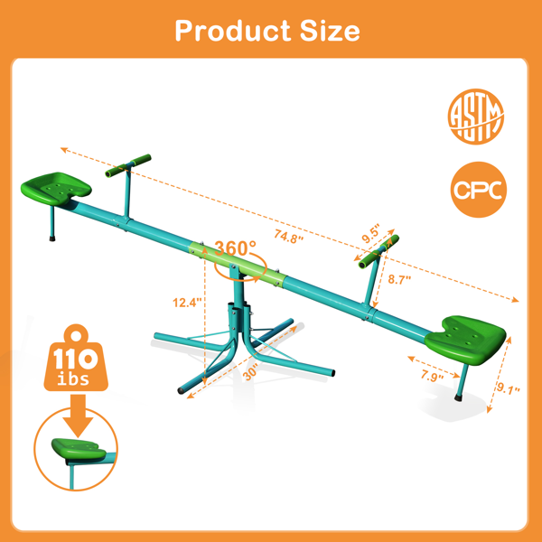 旋转360度幼儿坐和旋转跷跷板蹒跚，跷跷板，儿童跷跷板户外游戏设备后院操场-5