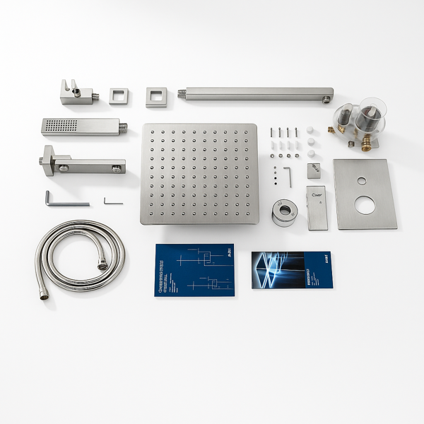 公NPT折叠式浴缸淋浴水龙头，带浴缸水龙头套件和浴室手持淋浴喷头系统，拉丝镍黑色3功能浴缸淋浴粗糙阀门和分流器【周末不发货，TK/TEMU订单仅支持自提】-5