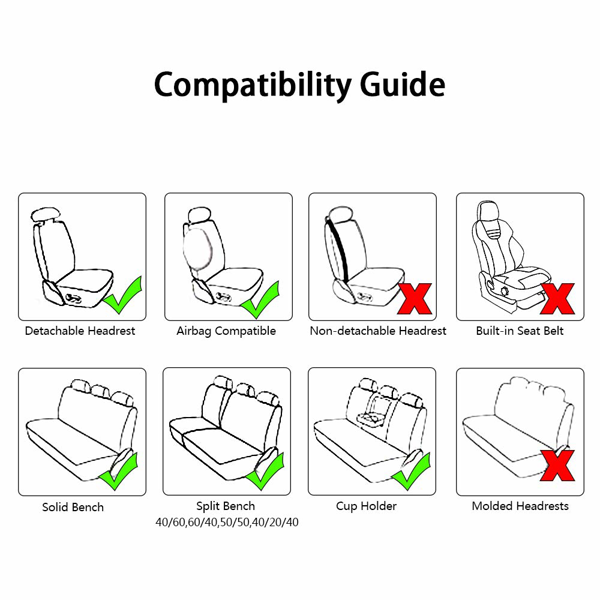 5座通用汽车座椅套，高级防滑设计，为汽车、卡车、SUV提供全覆盖保护，包括头枕-2