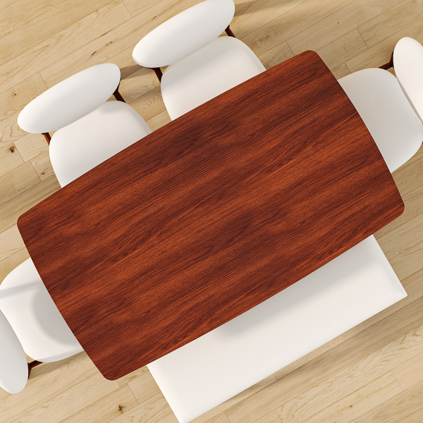 1桌4椅1凳 拆装 橡胶木+软包 深胡桃色 餐桌椅套装 米色坐垫 长方形-12