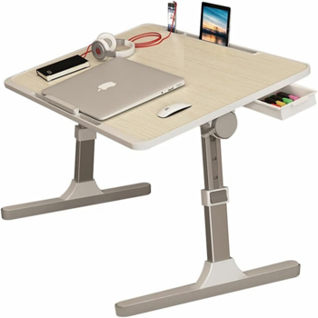 桌子 床上折叠桌 广东腿 原木色 卡槽+挡条+抽屉 可升降