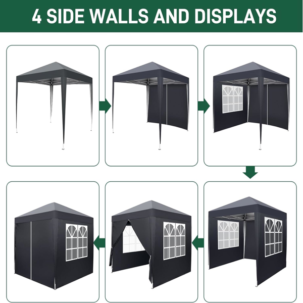 户外帐篷 折叠凉棚 2*2m 深灰色-3