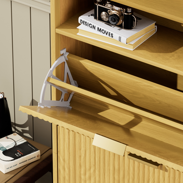 玄关鞋柜收纳柜，隐藏式鞋柜，带2个翻盖抽屉，高大独立式鞋架，适用于门厅、走廊。天然色，长31.6英寸 x 宽9.6英寸 x 高40英寸。-3