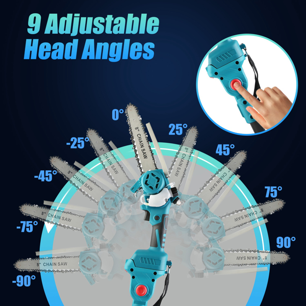 （物流随机发，自提可发加拿大）2合1无线伸缩锯与手持链锯，1200W无刷电机配双3000mAh电池，13英尺可调锯头，自动注油润滑系统及树木修剪安全套装-4