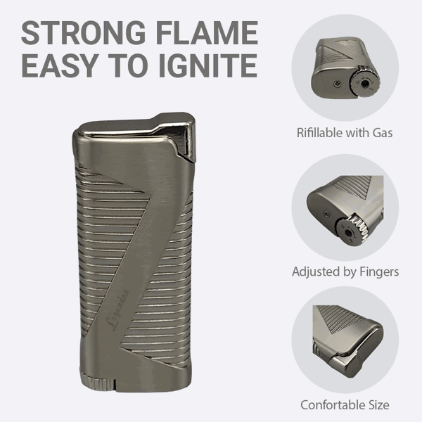 LEGENDEX®拓荒者* 枪黑单直冲打火机用于雪茄香烟厨房户外可重复充气可调节火焰高度便携式-3
