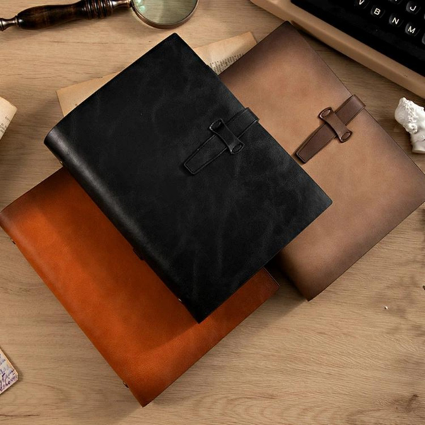 二层牛皮活页本可拆卸A5记事本 藏蓝色-14