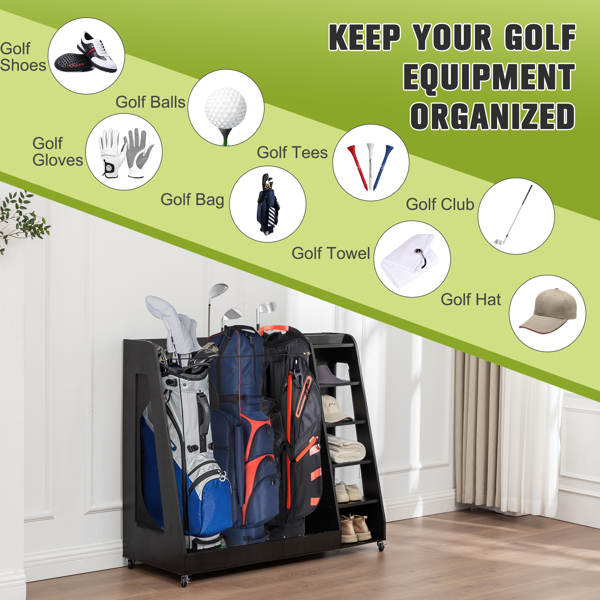 木质高尔夫球包存储架，黑色-5