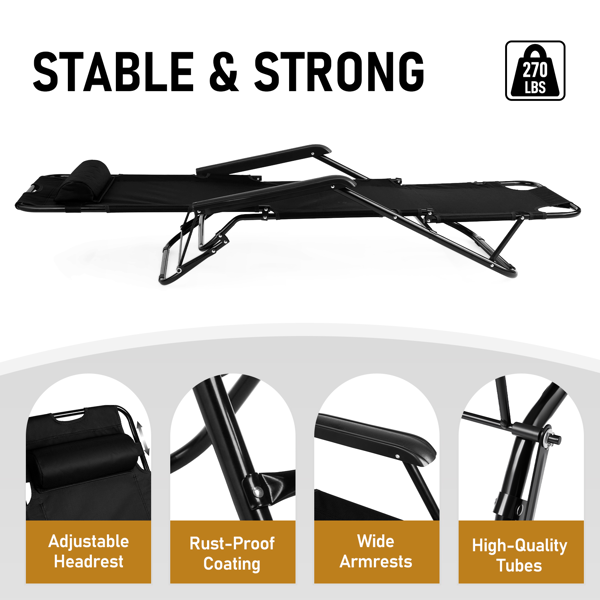 140*60*87cm 户外躺床 黑色铁管 黑色牛津布床面 130kg 可变躺床-2