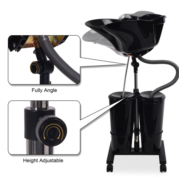 便携式洗发盆，带电动泵和双水箱，配备喷头，适用于沙龙及家庭，黑色-2