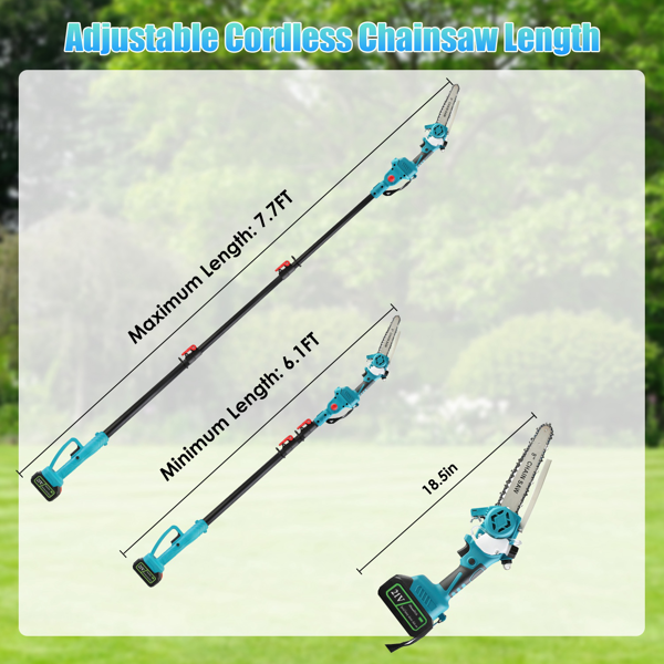 （物流随机发，自提可发加拿大）2合1无线伸缩锯与手持链锯，1200W无刷电机配双3000mAh电池，13英尺可调锯头，自动注油润滑系统及树木修剪安全套装-12
