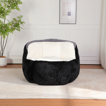超大豆袋椅、填充海绵丝的多色人造毛皮沙发、客厅大沙发、无需组装、黑色+白色+灰色