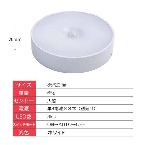 人体感应灯 圆形 白光 单个装 磁吸 电池款-3