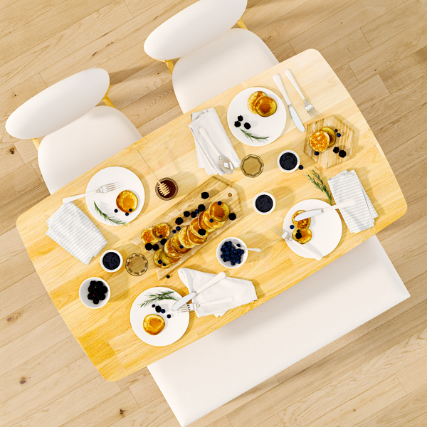 1桌2椅1凳 拆装 橡胶木+软包 原木色 餐桌椅套装 米色坐垫 长方形-16