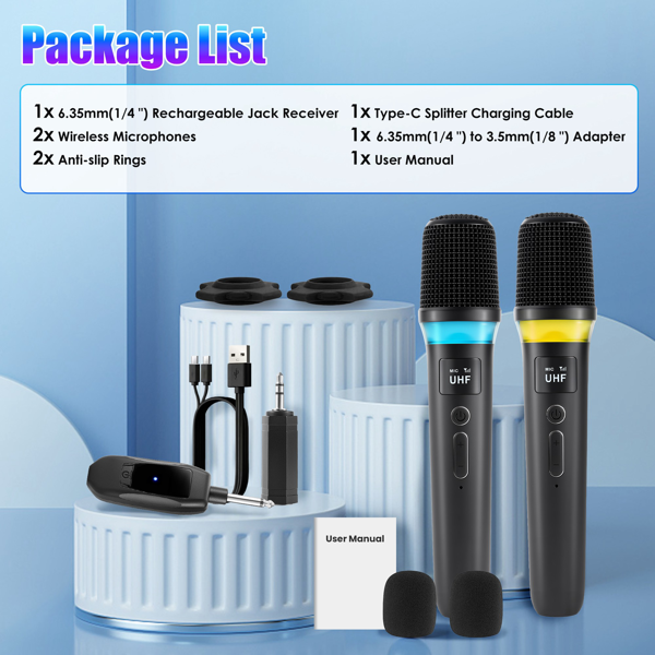 （自提可发加拿大，temu&tk下自提单）无线手持麦克风，164英尺（约50米）2.4GHz传输距离，心形指向降噪技术，即插即用带LED指示灯，适用于卡拉OK/舞台演出/婚礼/会议场合-7