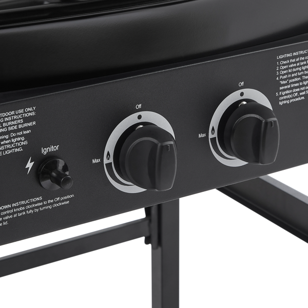 双燃烧器丙烷燃气烧烤炉，带侧炉，24000 BTU功率输出，不锈钢材质，配备搪瓷烤架和侧边置物台，适用于户外烹饪、厨房和庭院后院。-17