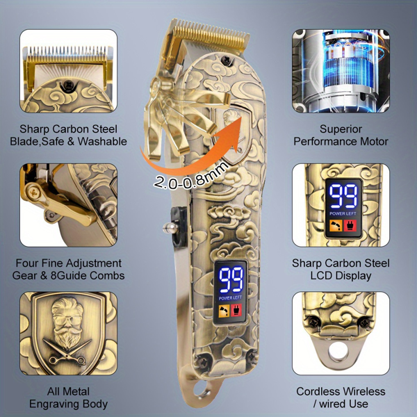男士专业理发器-无绳理发剪和修剪器套装，用于理发和男士美容，液晶显示，适合送礼，家庭用，发廊用-5