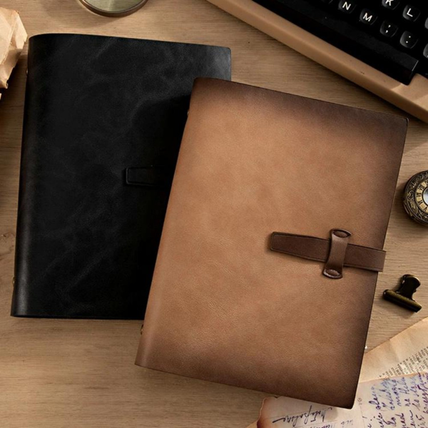 二层牛皮活页本可拆卸A5记事本 藏蓝色-9