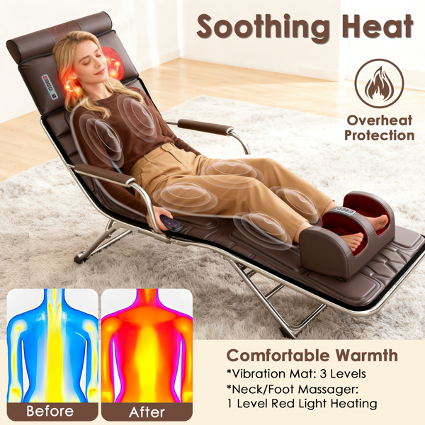 （自提可发加拿大，temu&tk下自提单）全身加热按摩垫，配备12个按摩头与9种振动模式，可拆卸指压式颈部及足部按摩器，缓解背部/腿部疼痛--棕色皮款-3