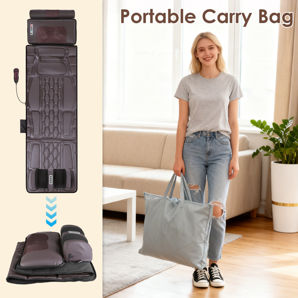 （自提可发加拿大，temu&tk下自提单）全身加热按摩垫，配备12个按摩头与9种振动模式，可拆卸指压式颈部及足部按摩器，缓解背部/腿部疼痛--棕色皮款-13