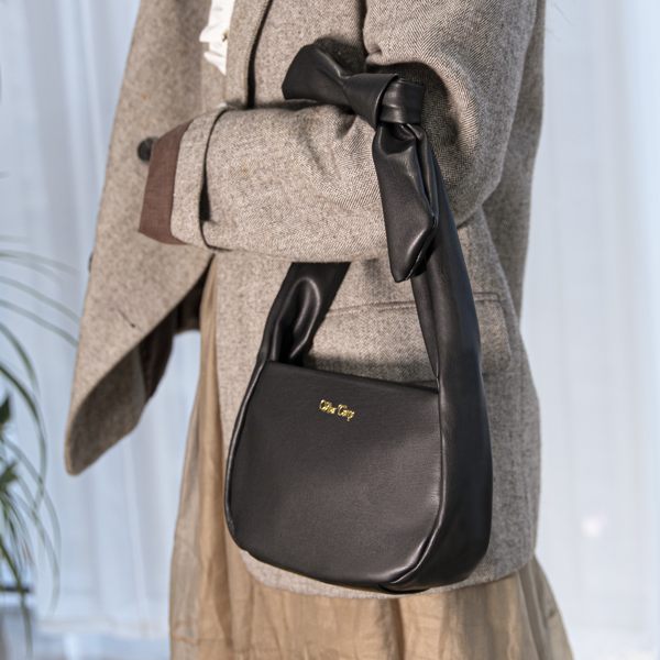 女士流浪者手提包，小号素皮流浪手提包肩包，带拉链-黑色-5