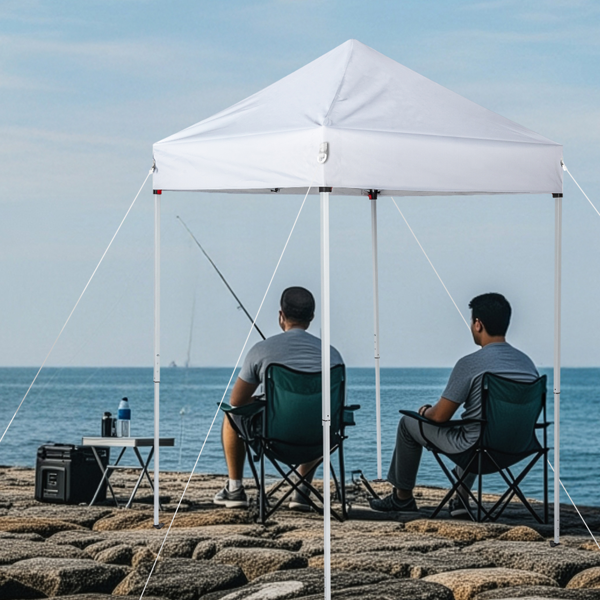 5X5FT 白色  4围(2围2门) 折叠棚 顶布/围布涂银 210D牛津布 白色喷塑钢管 带2个网格收纳袋 配拎包-14