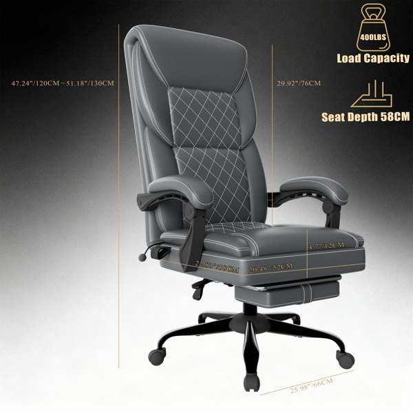 游戏椅，带充气腰托的办公椅，符合人体工学的舒适宽体电脑椅，配有脚凳和联动软扶手，高靠背3D包裹式坐垫-5