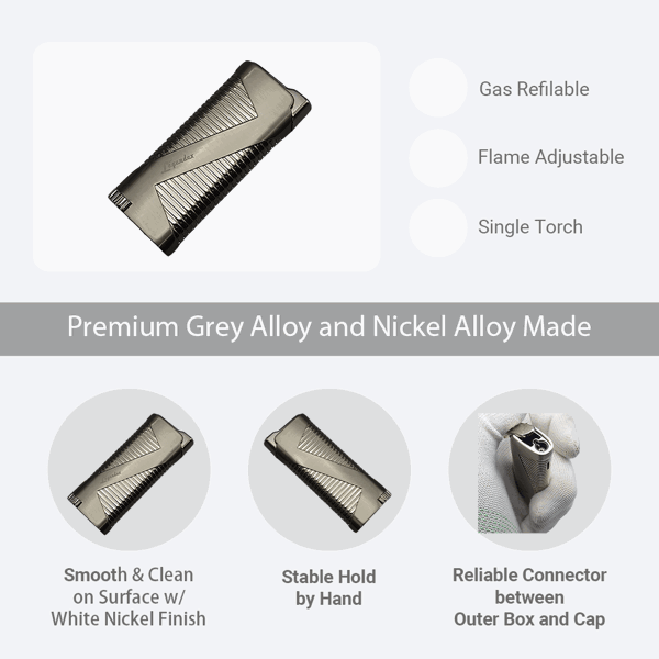 LEGENDEX®拓荒者* 银色单直冲打火机用于雪茄香烟厨房户外可重复充气可调节火焰高度便携式-4