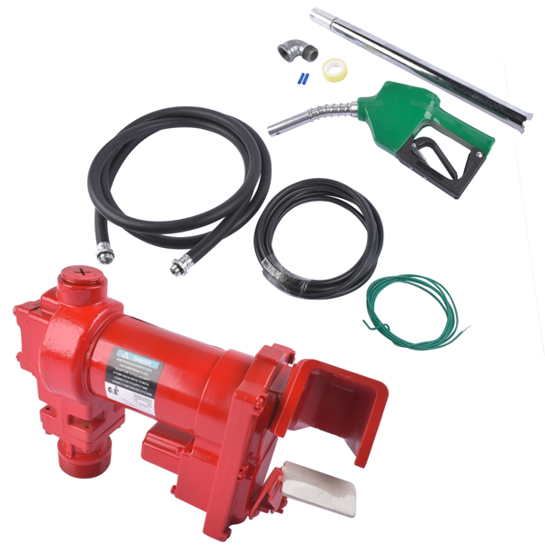 抽油泵 15 GPM 12V Fuel Transfer Pump Cast Iron with Discharge Hose ＆ Automatic Green Nozzle for Trucks-7