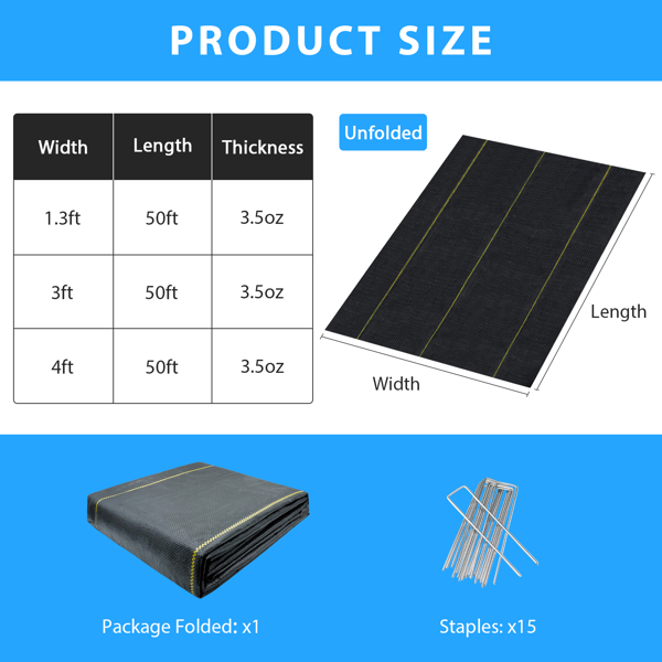 XISHAN 3'X300' 黑色HDPE70克重防草布-4