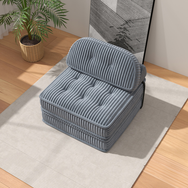 可转换灯芯绒休闲椅，带簇绒设计、全泡沫支撑、折叠睡床及可调节弧形靠枕，适用于客厅或卧室的压缩沙发椅-5
