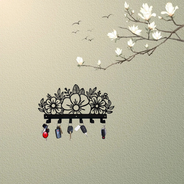 CIFbuy™ 花卉主题墙面衣架 金属艺术玄关收纳装饰（TikTok、temu下自提）-4