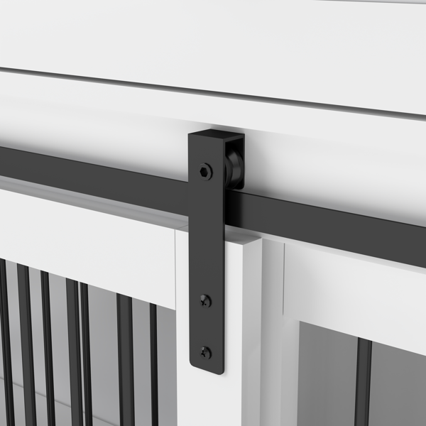 63英寸大型双狗笼家具，木制狗舍，带2个抽屉、隔板和推拉门，防水室内宠物家具风格双狗笼-8