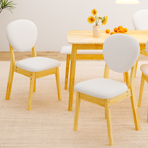 1桌4椅1凳 拆装 橡胶木+软包 原木色 餐桌椅套装 米色坐垫 长方形-20