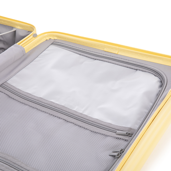20英寸/24英寸/28英寸三件套ABS材质万向轮拉杆箱，登机箱，带杯架、USB接口和手机支架（黄色）-14