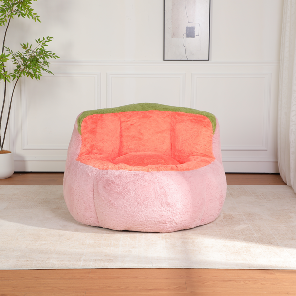 超大豆袋椅、填充海绵丝的多色人造毛皮沙发、客厅大沙发、无需组装、粉色+橙色+绿色-5