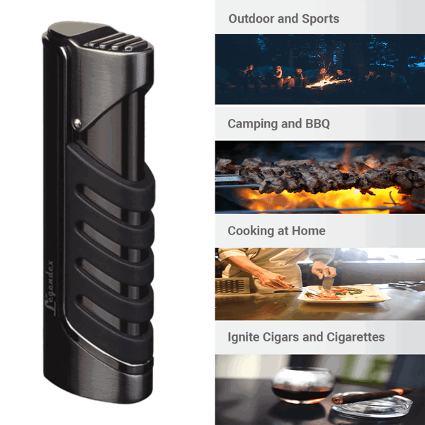 LEGENDEX®探索者* 枪黑单直冲打火机用于雪茄香烟厨房户外可重复充气可调节火焰高度便携式-5