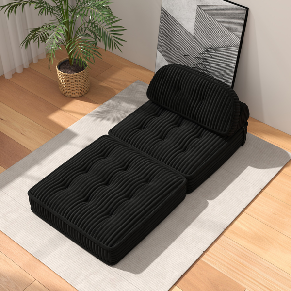 可转换灯芯绒休闲椅，带簇绒设计、全泡沫支撑、折叠睡床及可调节弧形靠枕，适用于客厅或卧室的压缩沙发椅-2