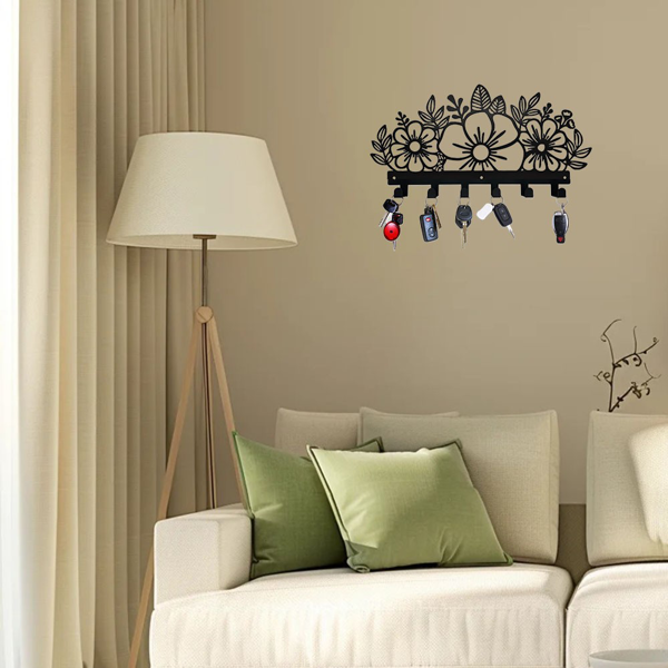 CIFbuy™ 花卉主题墙面衣架 金属艺术玄关收纳装饰（TikTok、temu下自提）-3