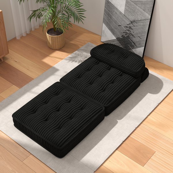 可转换灯芯绒休闲椅，带簇绒设计、全泡沫支撑、折叠睡床及可调节弧形靠枕，适用于客厅或卧室的压缩沙发椅-6