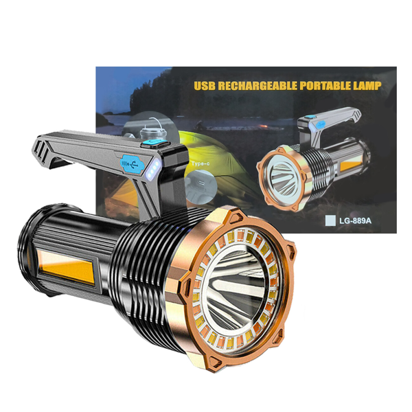 USB可充电LED手电筒探照灯工作灯8模式手电筒户外露营徒步手电筒-4