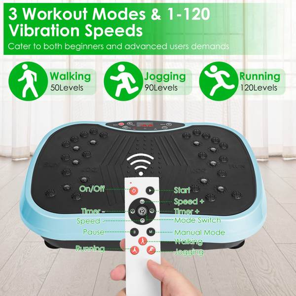 （自提可发加拿大，temu&tk下自提单）带阻力带的振动健身器 遥控全身振动平台 健身器材 家用健身器材 用于减肥 燃烧脂肪--蓝色-9