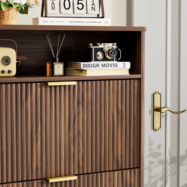 玄关鞋柜收纳柜，隐藏式鞋柜，带2个翻盖抽屉，高大独立式鞋架，适用于门厅、走廊。胡桃木色，长31.6英寸 x 宽9.6英寸 x 高40英寸。-4