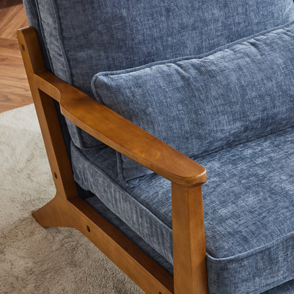 橡木扶手 单人休闲椅 橡木 软包 雪尼尔 深海蓝色 室内休闲椅-19
