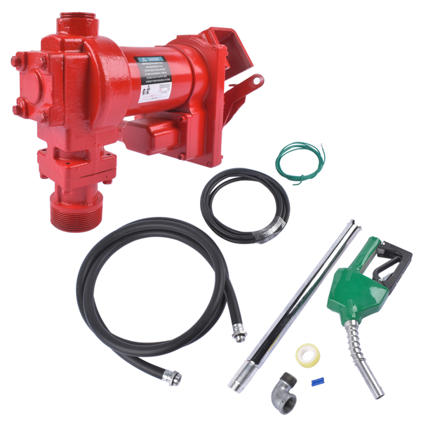 抽油泵 15 GPM 12V Fuel Transfer Pump Cast Iron with Discharge Hose ＆ Automatic Green Nozzle for Trucks-3