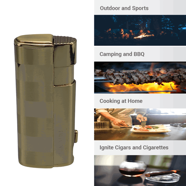 SIKARO®飓风* 三直冲专用高档雪茄打火机带雪茄打孔器钛金雪茄香烟厨房户外可重复充气可调节火焰高度便携式-6