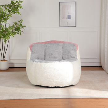 超大豆袋椅、填充海绵丝的多色人造毛皮沙发、客厅大沙发、无需组装、白色+灰色+粉色